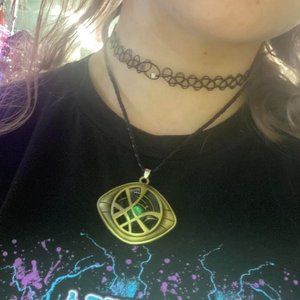 retro deadstock gold tone doctor strange marvel time stone necklace medallion
